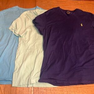 Polo Ralph Lauren Lot Of 3 - Men’s Large L V-Neck T-Shirts Blue & Green Cotton